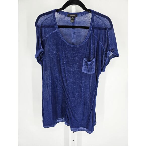Style & Co Womens Sz XL Short Sleeve Burnout T Shirt Blue - Picture 1 of 4